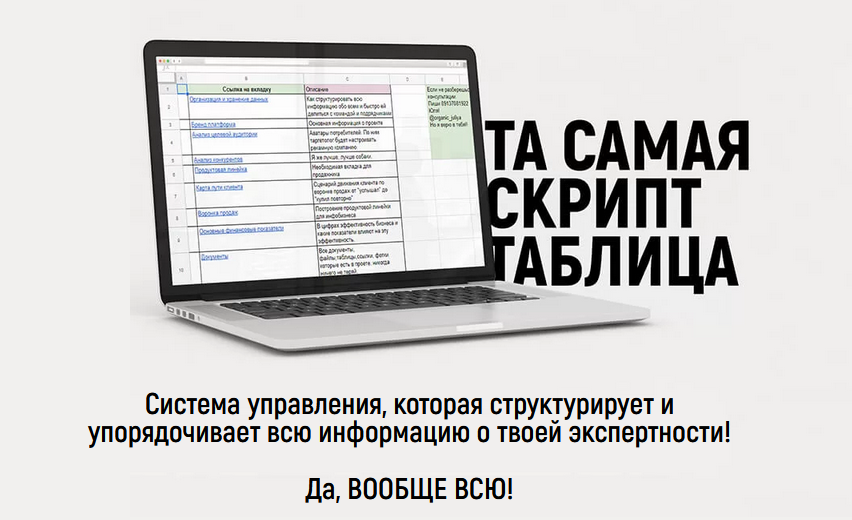 Юлия Бутенко Скрипт-таблица управления экспертностью 2021 слив курса