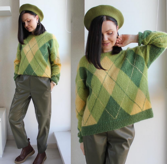 Елена Кузьмина kuzmina_knitwear Джемпер «Ромбы» 2022 слив курса