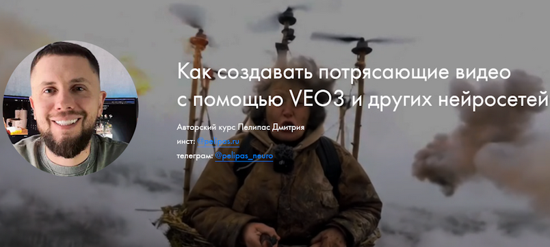 Дмитрий Пелипас Как создавать потрясающие видео с помощью VEO3 и других нейросетей 2025 слив курса