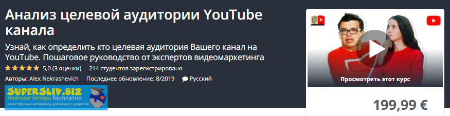 Udemy Alex Nekrashevich - Анализ целевой аудитории YouTube канала 2019 слив курса