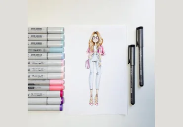 Fashion-иллюстрация маркерами статичная фигура - Вьюнова слив