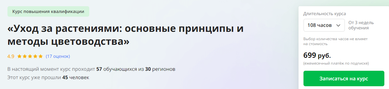 Инфоурок Уход за растениями: основные принципы и методы цветоводства 2023 слив курса