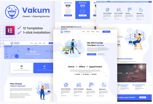 Themeforest Vakum - Cleaning Service Elementor Template Kit слив курса