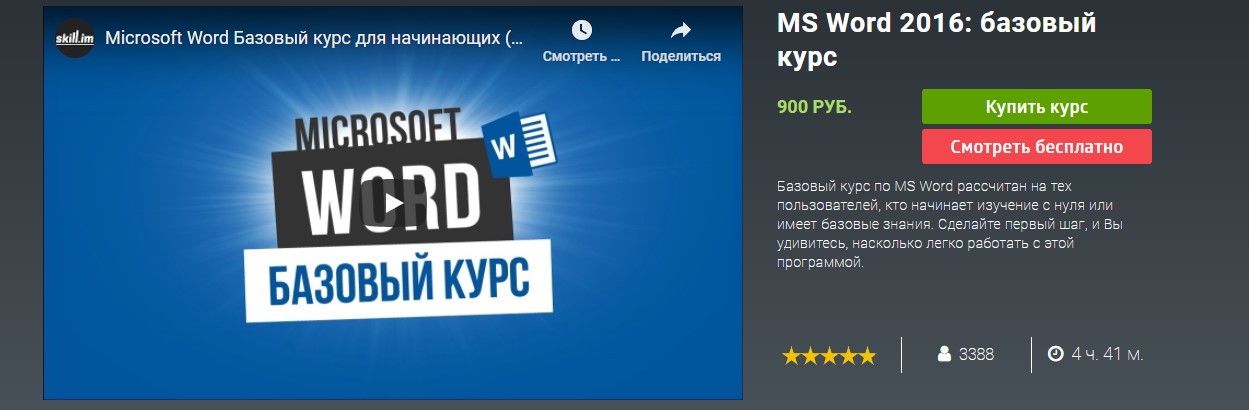 skill.im MS Word 2016: базовый курс слив курса