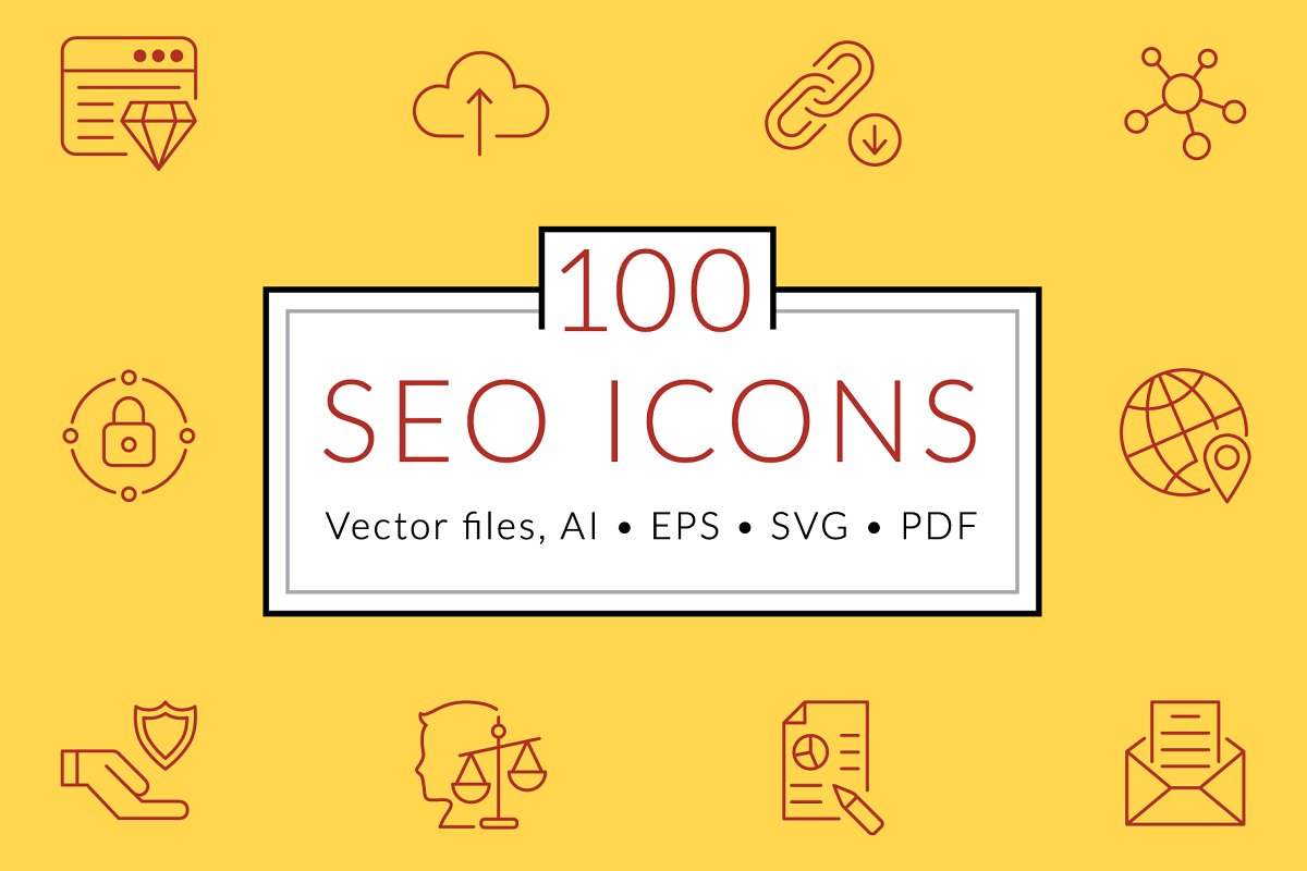 Creativemarket 100 SEO line icons слив курса