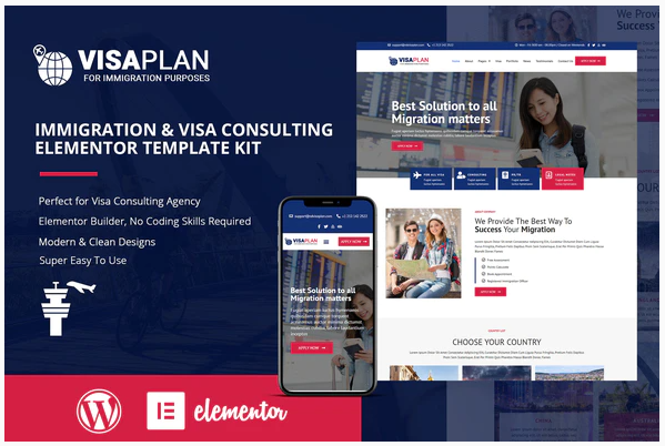 Themeforest VisaPlan - Immigration & Visa Consulting Elementor Template Kit слив курса