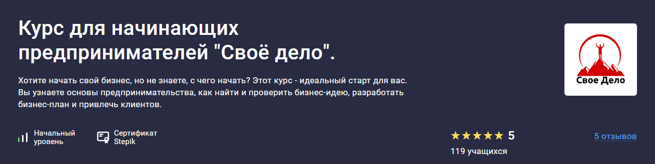 Stepik Курс для начинающих предпринимателей «Своё дело» 2024 слив курса