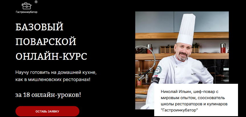 Николай Ильин Гастроинкубатор Онлайн базовый поварской курс 2023 слив курса