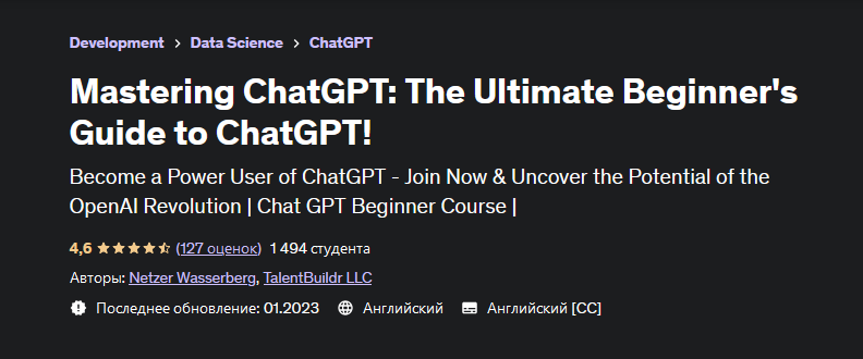 Нетцер Вассерберг Udemy Освоение ChatGPT: полное руководство по ChatGPT для начинающих! 2023 слив курса