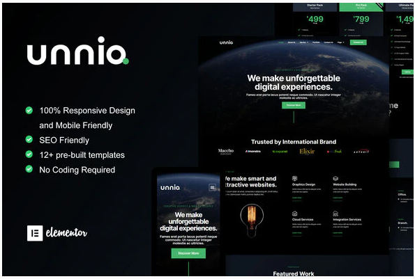 Themeforest Unniq - Dark Digital Creative Agency Elementor Template Kit слив курса