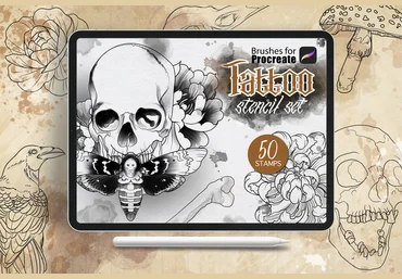 Сreativemarket Procreate - Tattoo Basic Stencil Set 2020 слив