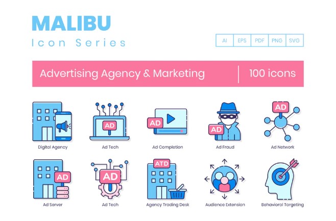 Elements.Envato 100 Advertising Agency & Marketing Line Icons 2021 слив курса
