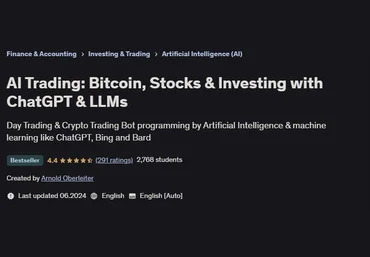 Арнольд Оберлейтер Udemy AI Trading: биткоин, акции и инвестирование с ChatGPT и LLM 2025 слив