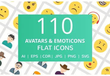 Creativemarket 110 Avatars & Emoticons Flat Icons слив