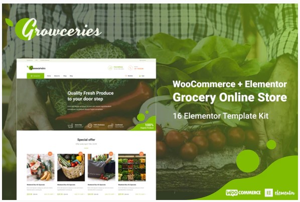 Themeforest Growceries - Food & Grocery Store Elementor Template Kit слив курса