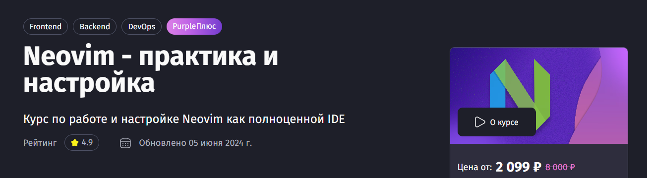 PurpleSchool Антон Ларичев ― Neovim - практика и настройка 2024 слив курса