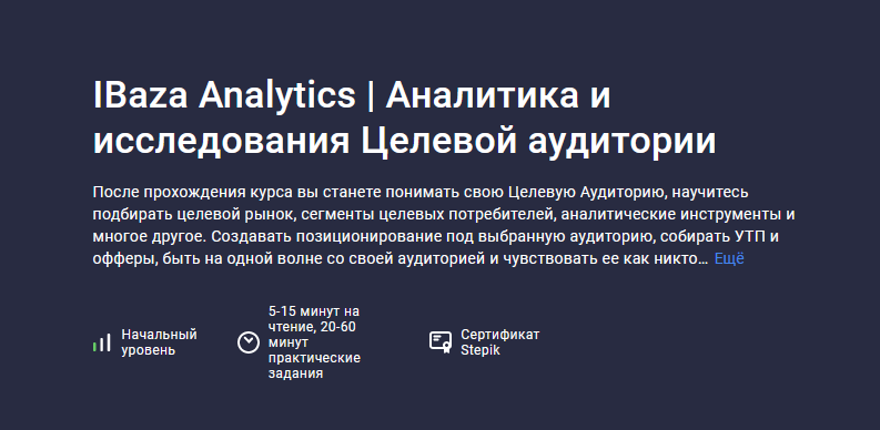 IBaza Analytics Stepik Аналитика и исследования Целевой аудитории 2023 слив курса