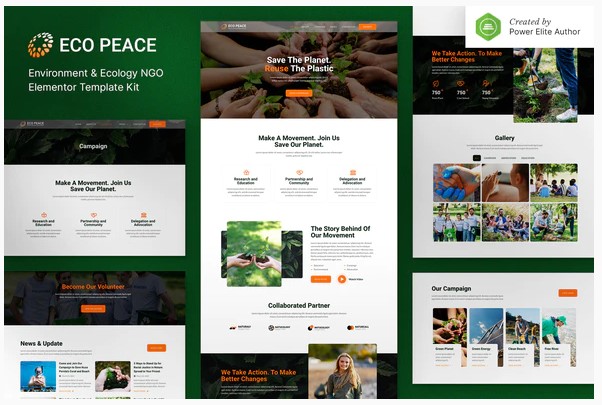 Themeforest EcoPeace – Environment & Ecology NGO Elementor Template Kit слив курса