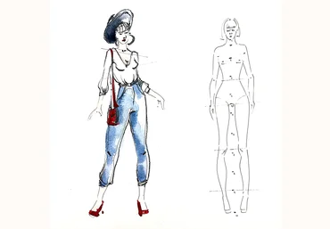 Дарья Куцаева Fashion скетчинг акварелью. Пропорции фигуры модели слив
