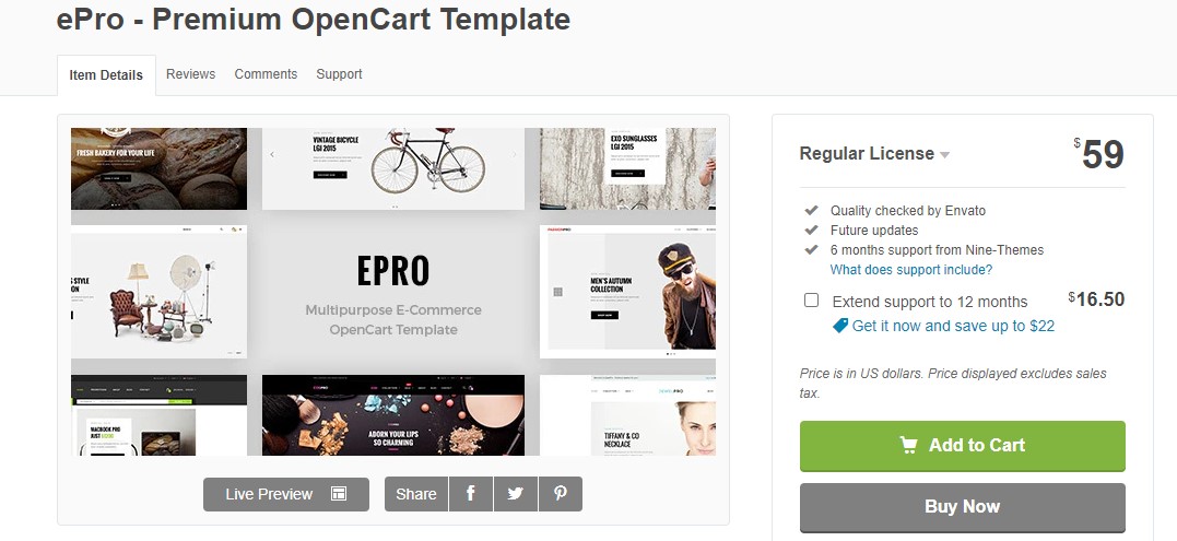 Themeforest ePro - адаптивный шаблон OpenCart слив курса