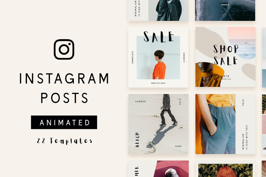 Evanto Elements 22 Анимированные Instagram Post Шаблоны - Минимальный 2020 слив курса