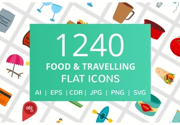 Creativemarket 1240 Food & Travelling Flat Icons скачать слив