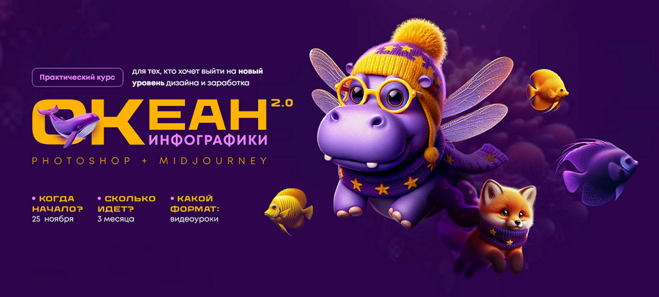 Helen Fiolett, Татьяна Никулина Океан инфографики 2.0. Photoshop+Midjourney 2024-2025 слив курса
