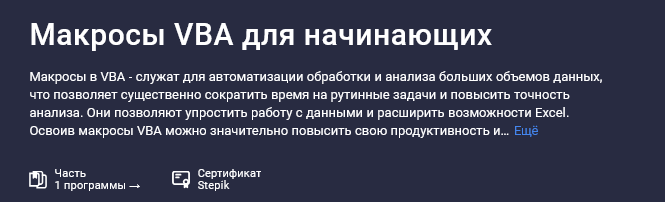 Лариса Зубенкова Stepik Макросы VBA для начинающих 2025 слив курса