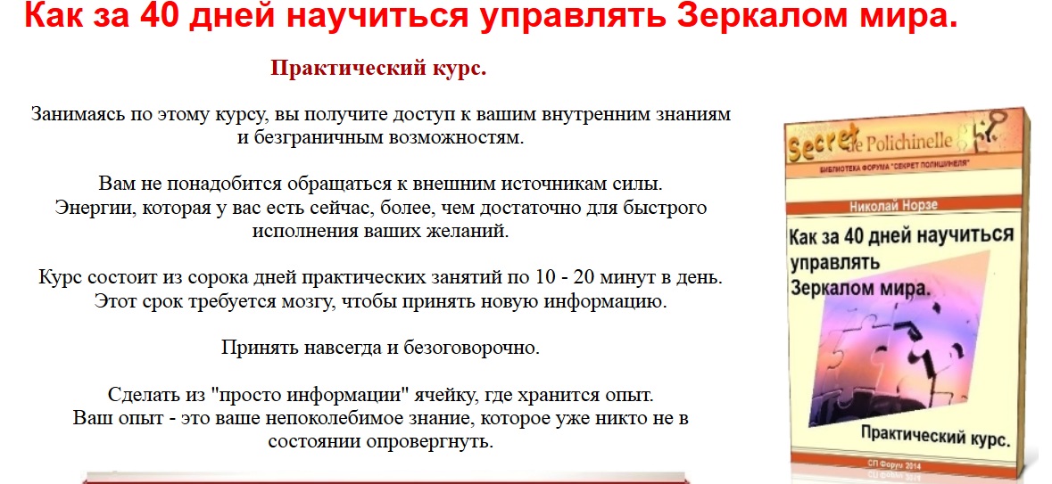 Как за 40 дней научиться управлять Зеркалом мира - Норзе 2013 слив курса