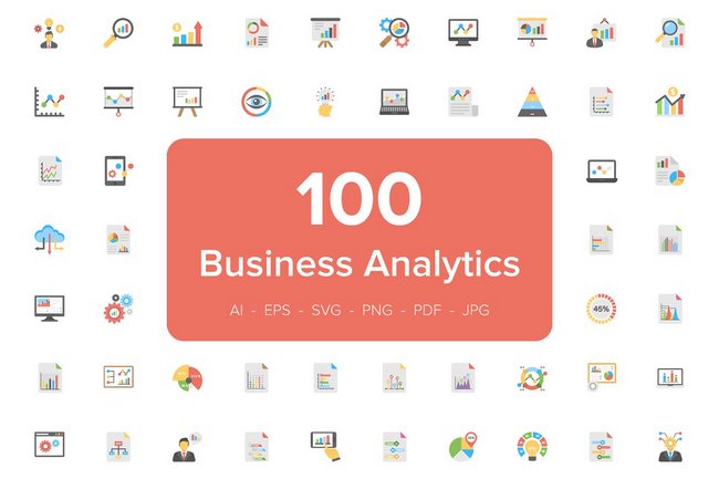 Creativemarket 100 Business Analytics Flat Icons слив курса