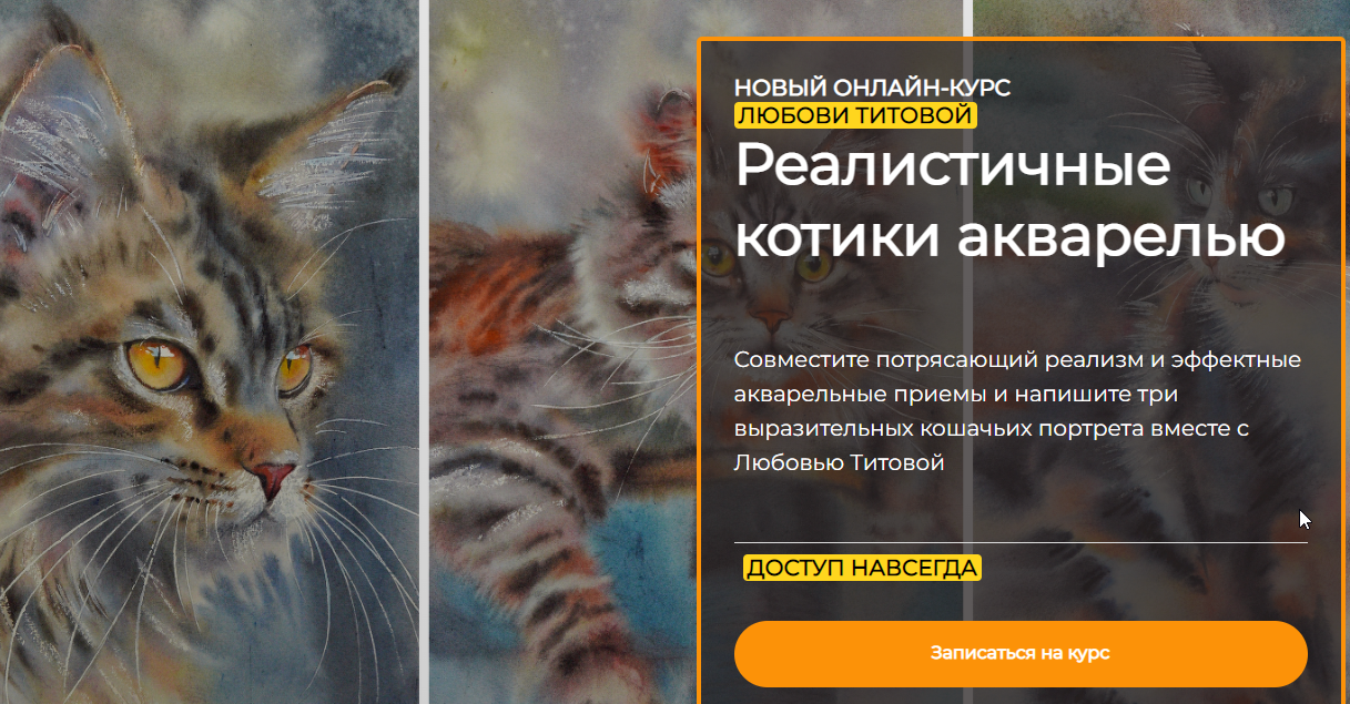 Artefactoschool Любовь Титова - Реалистичные котики акварелью 2023 слив курса