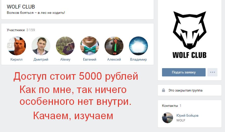 Доступ в закрытый клуб Wolf’s club слив курса