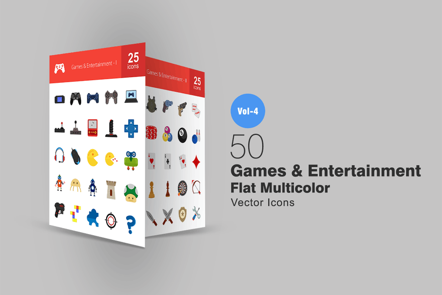 Envato Elements 50 Games & Entertainment Flat Multicolor Icons слив курса