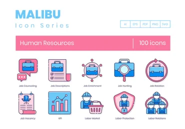 Envato 100 Icones de ligne des ressources humaine 2020 слив