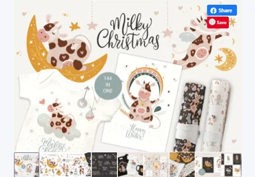 Creativefabrica Milky Christmas. Christmas Cow Graphic 2020 слив