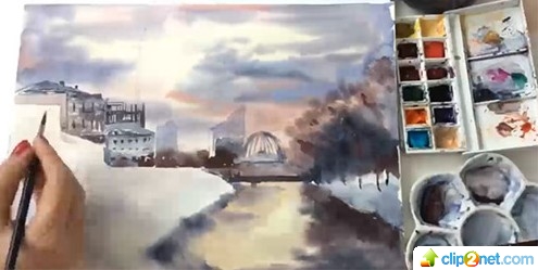 Елена Обабкова Акварельный скетчинг. Вид Екатеринбурга слив курса