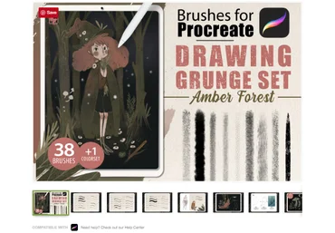 Сreativemarket Procreate - Drawing Grunge Brushes 2020 слив