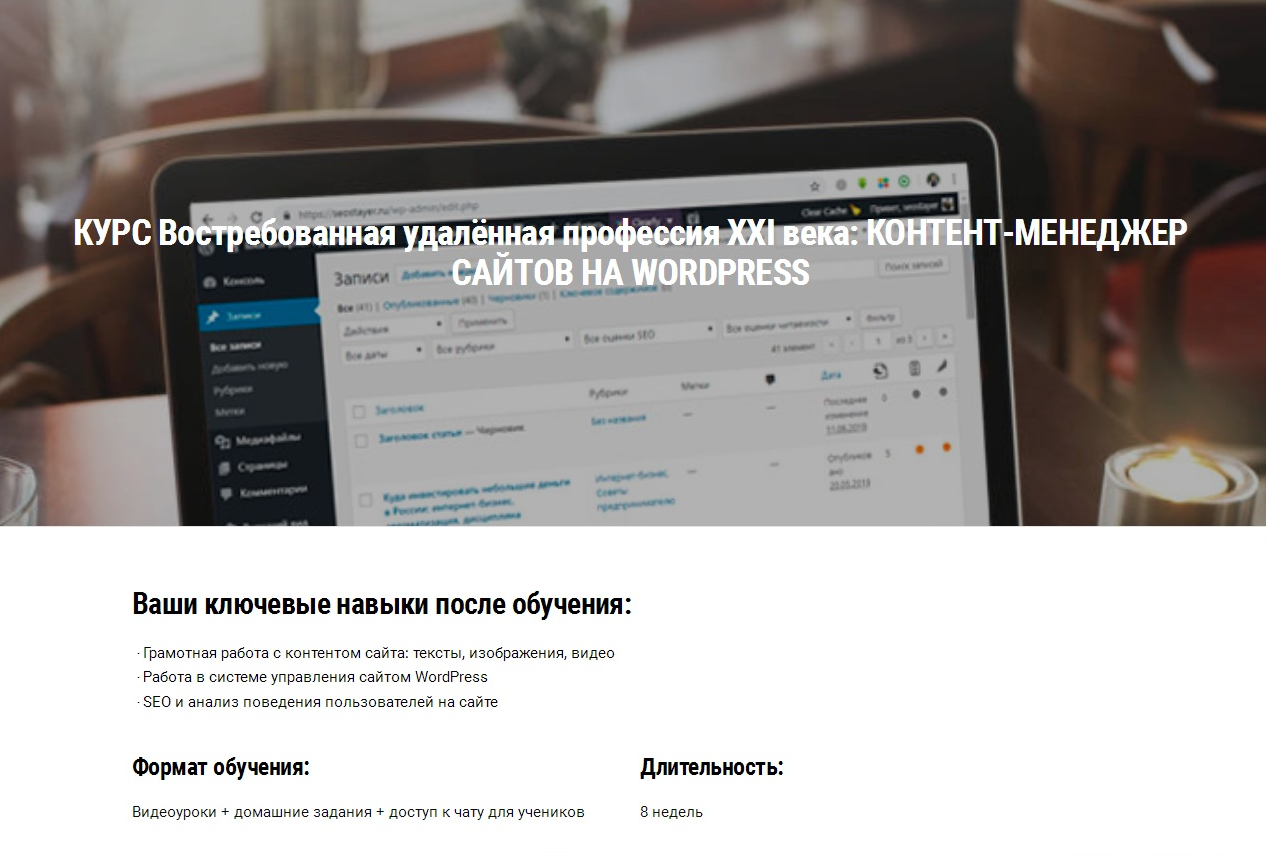 Seostayer Профессия: контент-менеджер сайтов на Wordpress 2021 слив курса