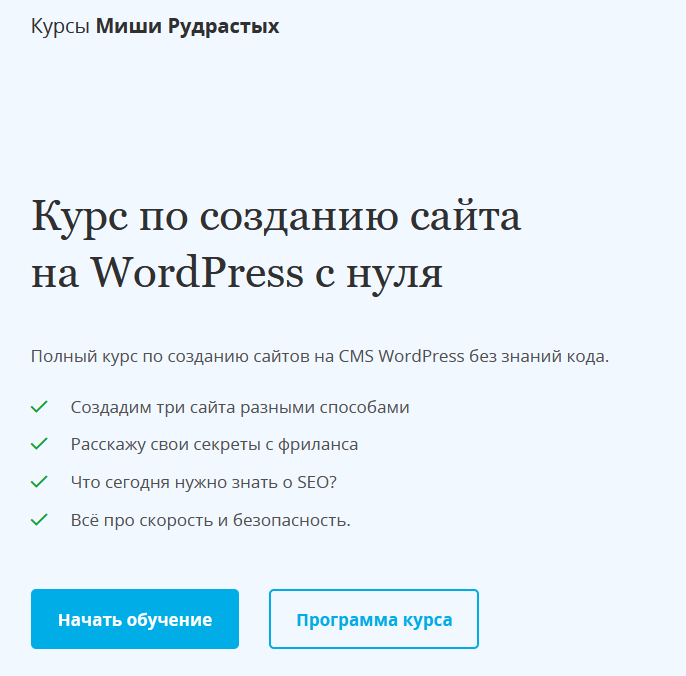 Миша Рудрастых Курс по созданию сайта на WordPress с нуля 2024 слив курса