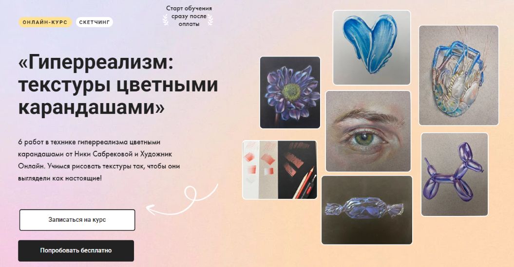 Художник Онлайн Ника Сабрекова ― Гиперреализм: текстуры цветными карандашами 2025 слив курса
