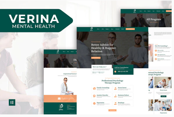 Themeforest Verina - Mental Health Elementor Template Kit слив курса